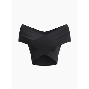 Black Stretch Criss-Cross Off-Shoulder Top